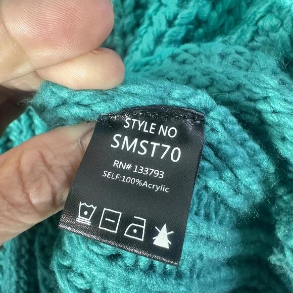 POL Chunky Knit Turtleneck Sweater Teal Green Women’s Cozy‎ Pullover M - Picture 7 of 12